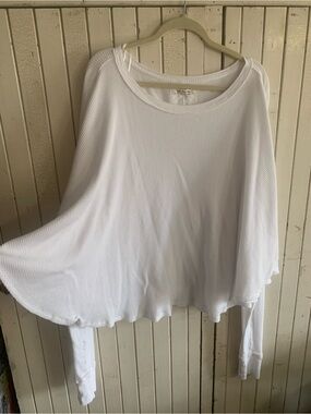 We The Free Free People White Waffle Billowy Oversized Long-Sleeve Top Size XL